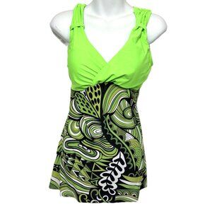 Tankini Top Psychodelic green black print